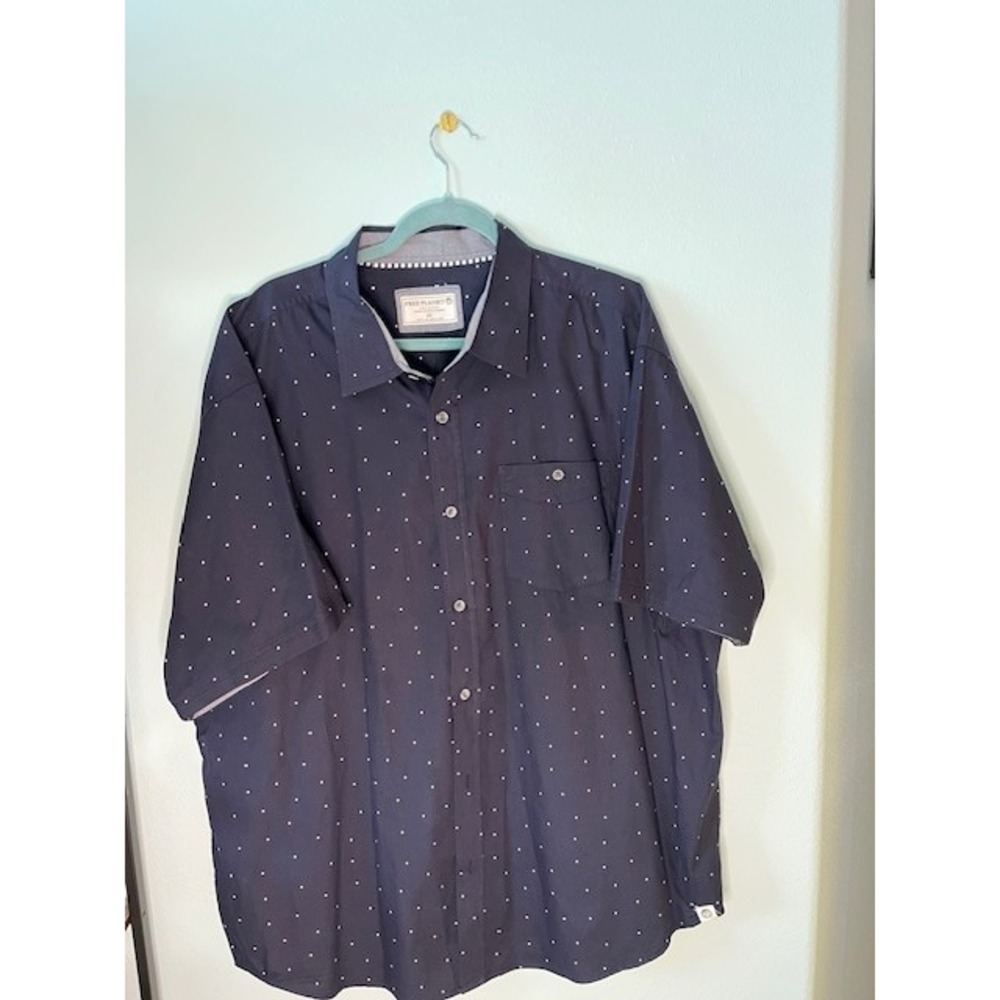 3XL Free Planet Men's Short Sleeve shirt Navy Blue White Dots
